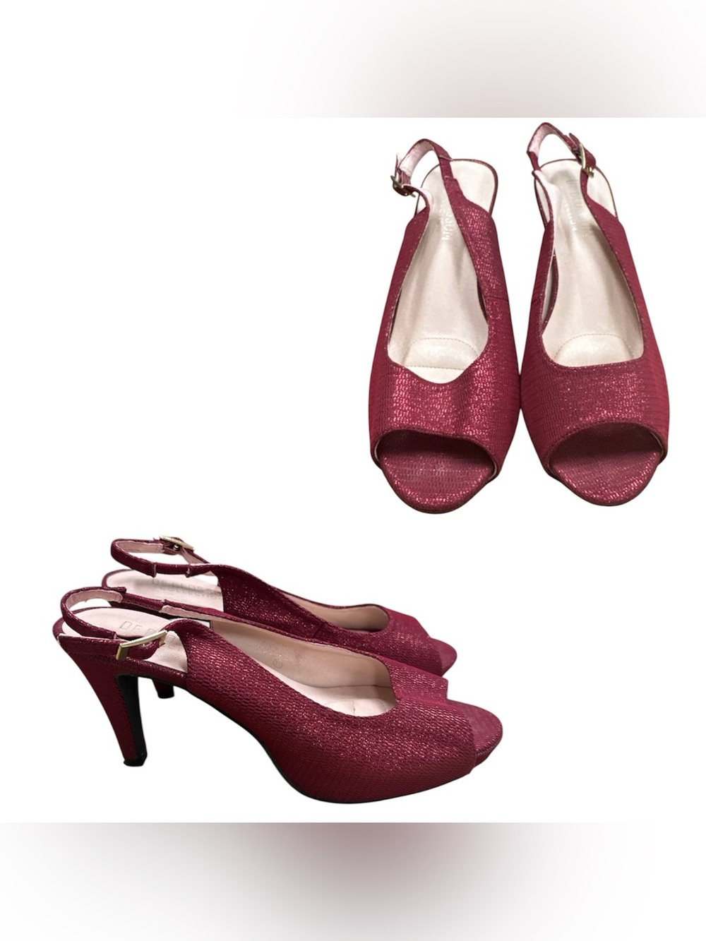 De Blossom Collection Metallic Wine Red Open-Toe Slingback Heels S7.5